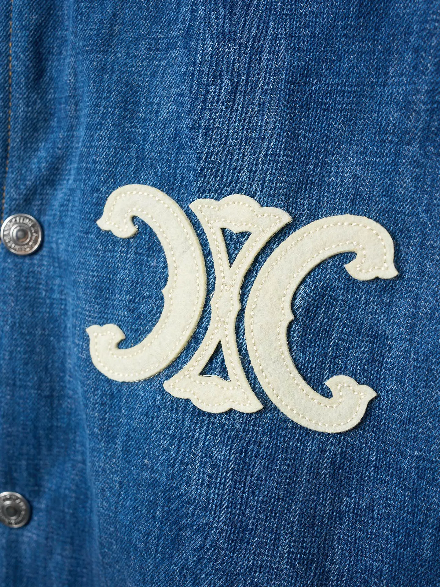 [Real auction] Celine/Celine Arc de Triomphe washed denim patchwork baseball jacket [In Stock] S M L XL